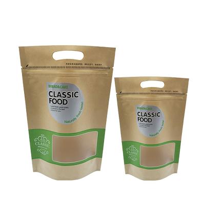 China Wholesale Recyclable Biodegradable Kraft Paper Bags Food Packaging Holder Zipper Up Paper Ziplock Bag With Clear Window for sale