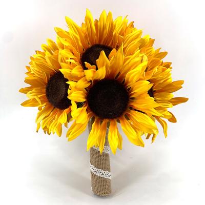 China Wholesale 25cm 50% Artificial Flower 9.75inches Silk Sunflower Bush Floral Bouquet Silk Wedding Home Decor Hot Selling Home Decor for sale