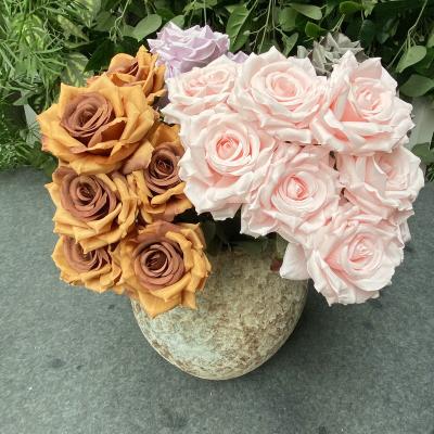 China Hot Selling 18 Inch 9 Heads 60% Silk Rose Flower Bouquet Bush Artificial Bulk Silk Decoration Wedding for sale