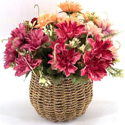 China Wholesale 33Cm 50% Bulk Hot Sale 13Inches Silk Artificial Flower Dahlia Chrysanthemum Bush Bouquet Home Wedding Decor for sale