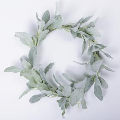 China Craft Assembled Silk Garland Wholesale Artificial 12 Inch Lambs Ear Small 6.5 Inch Green Assembled Candler Ring Wedding Home Decor for sale