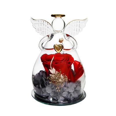 China Immortal Flowers Amazon Glass Success Angel Gifts Red Immortal Flowers Dried Preserved Roses Flower in GlassTube for sale