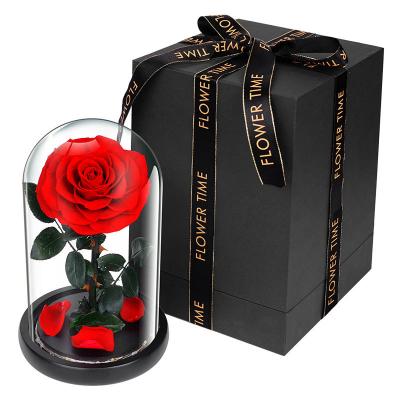 China Natural Dry Rose Hot Selling Real Eternal Preserved Rose In Glass Gift Box for sale