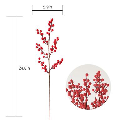 China wholesale Hot Selling 60% 25 Inch Moss Red Fruit Berry Stem Branch Ornaments Artificial Moss Christmas Decoration for sale