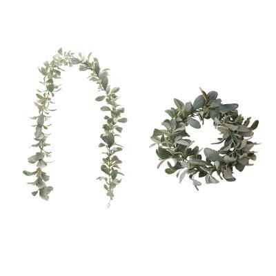 China 60% silk. 40%plastic 6.3 Feet Artificial Garland Green Leaf Flocked Every Day Lambs Ear Home Decor For Wedding for sale