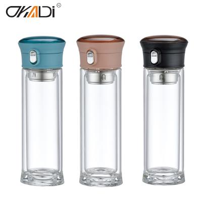 China OEM Double Wall Borosilicate Glass Stocked Water Bottle With Eco Stainless Steel Tea Infuser for sale