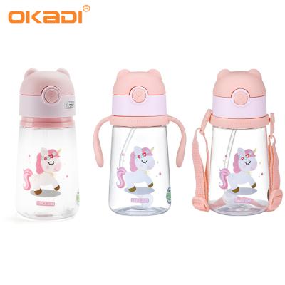 China OKADI BPA Free Cute Sustainable Kids Water Bottle Drinking Kids School Plastic Water Bottle With Straw for sale