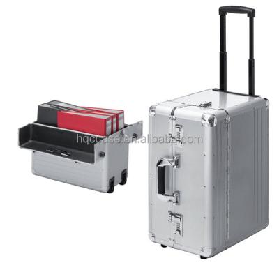 China Transport OEM Trolley Aluminum Black Or Silver Hard Flight Train Pilot Double Covers Traveling Box for sale