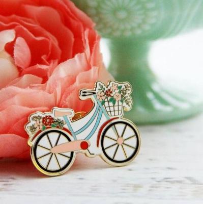 China Worldwide Wholesale Free Artwork Cheap Custom Metal Bicycle Flower Hard Enamel Pins With Your Company Logo for sale