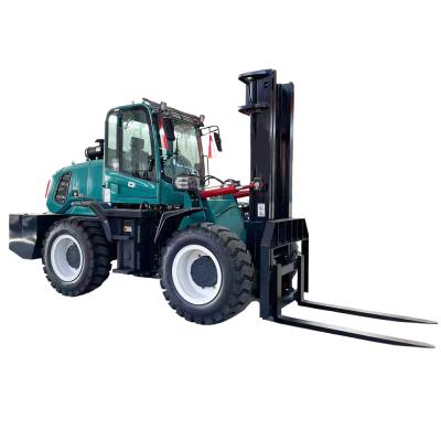 China Hotels 4 Wheel Automatically Drive Cross Country Rough Terrain Forklift Hydraulic Offroad Price With Good View And Steady Structure for sale