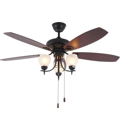 China Factory Wholesale E27*3 Blade Switch 5*MDF Directly Retro Ceiling Fans Restaurant Ceiling Fan Lights for sale