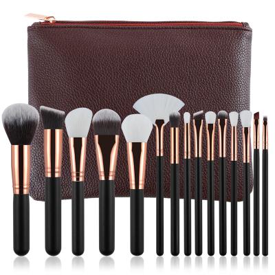 China 15pcs Face Makeup Set Brush + Leather Case Base Powder Blush Highlighter Bar Eyeshadow Blending Brush for sale