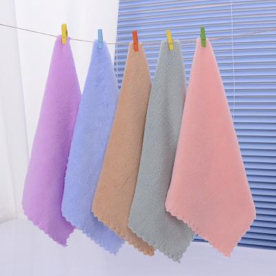 China Wholesale Stocked Household Water Absorbent Plain Color Square Microfiber Double Sided Kitchen Towel for sale