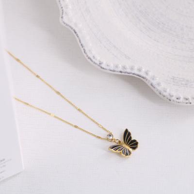 China TRENDY Korean Cute Black Butterfly Pendant Necklace for Women Party Necklace Style Fashion Necklace Jewelry Gifts for sale