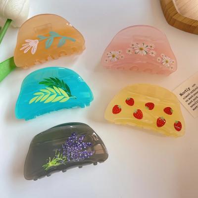 China Eco-friendly/Recyclable/Fancy Custom Cool Printing Flower Retro Acrylic Hair Claw Clips For Women Bun Hair Crab for sale