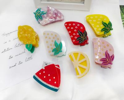 China Eco-friendly/Recyclable/Fancy Custom Cute Fruit Strawberry Acetate Hair Claw Clips For Girls Fresh Style for sale