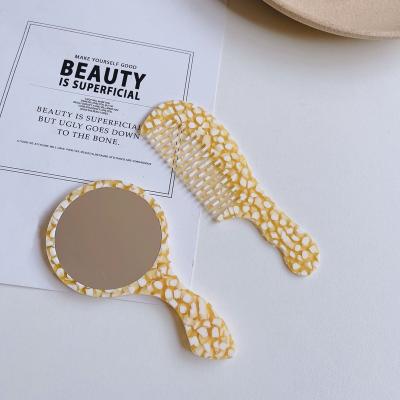 China MAKE UP Retro Style Acetate Marble Take Along Comb And Mirror Set For Girls for sale