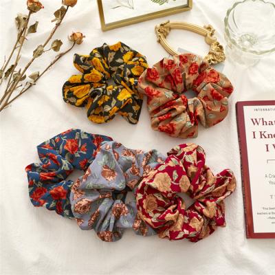 China Hair Accessary Fashion Women's New Simple Hair Accessories Cloth Rose Elastic Flower Hair Scrunchies for sale