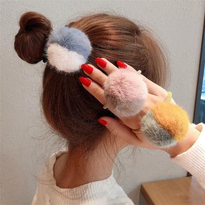 China Pom Pom Hair Accessories Elastic Band Hair Ropes Pompom Hair Ties Color Cute Girls Double Hair Accessary for sale