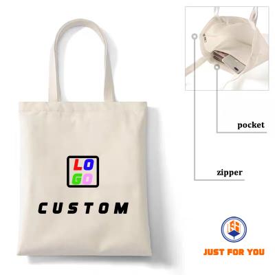 China Cotton Canvas Custom Canvas Pocket Shopping Bag Reusable Logo Blank Plain With Zipper Shopping Tote Bags for sale