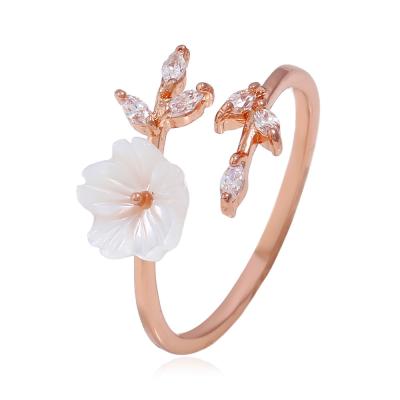 China Rose Gold Sakura Flowers Zircon Casual/Sporty Branches Shell Flowers Open Ring Charming Cherry Blossom Adjustable Rings Women Jewelry AP230 for sale