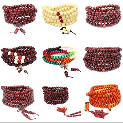 China Vintage Men Women Jewelry Natural Buddhist 108 Buddha Sandalwood Buddha Wooden Meditation Prayer Bead Bracelet AP240 for sale