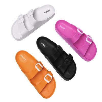 China Wholesale Custom Straps Slipper Two Straps Solid Color Style Birken Sandals Fashion Trend Logo Slides EVA Foam Sole Injection Beach for sale