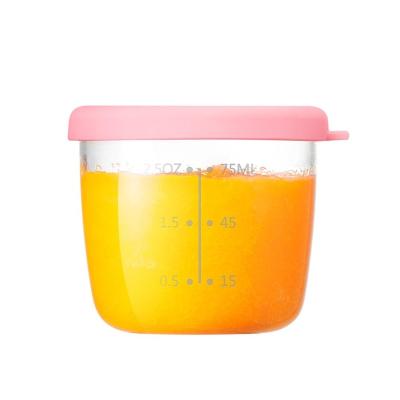 China Space Saving 75ml*4pcs Baby Feeding Cups Set Easy Grip And Cool Saving Round Glass Food Storage Boxes With Plastic Tray for sale