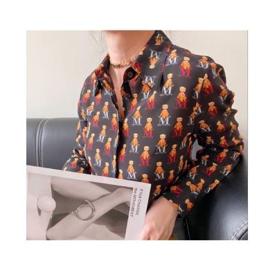 China QUICK DRY fashion new women's blouses and shirts print long sleeve satin silk shirt for girl silk shirt for sale