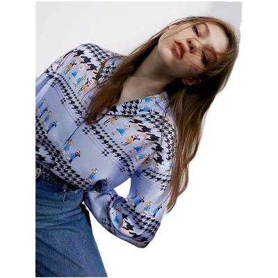 China QUICK DRY pure silk print crop fashion women's top clothing stretching female long sleeve customs silk shirts for sale