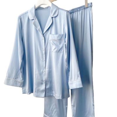 China Autumn and winter pajamas QUICK DRY two-piece soft silk sleepwear set luxury silk nightgown set for sale