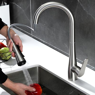 China Wholesale High Quality 304 Stainless Steel Hot/Cold Water Mixer Tap Pull Down Kitchen Sink Faucet for sale