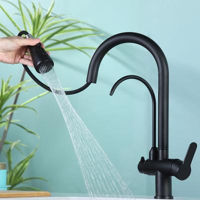 China Hot/Cold Water Mixer Apartment Kitchen Two Handle Water Faucet Deck Mounted Pull Down Spray Kitchen Faucet for sale