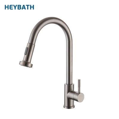 China Hot/Cold Water Mixer Pull Down Spray Ceramic Valve Core Brushed Single Handle Faucet Kitchen Mixer Tap for sale