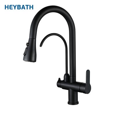 China Hot/Cold water mixer Black Kitchen Faucet Dual Handles Pull Down Hot And Cold Water Faucets Kitchen Faucets for sale