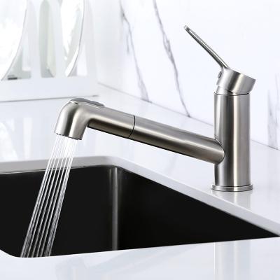 China Pull Out Spray Commercial 304 Stainless Steel Single Handle Basin Faucet For Hotel for sale