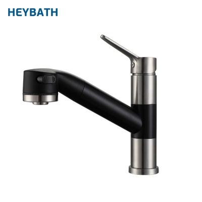 China Pull Out Spray Modern Style Single Handle Bathroom Faucet Pull Out Black Brushed Basin Faucets for sale