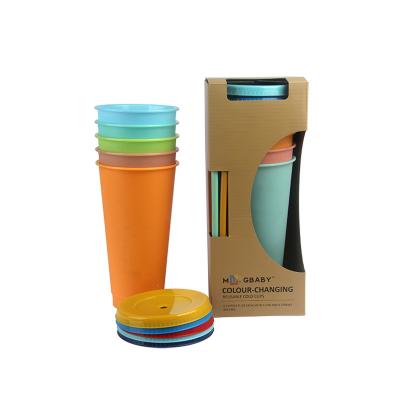 China 2021Spot Straw Plastic Color Changing Cup Factory Stored Hot Selling Heat Sensitive Plastic Water Bottle Color Changing Cup for sale