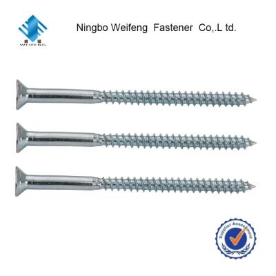 China DIN7997 White Galvanized Carbon Steel Cross Recessed Raised Head Countersunk Wood Screws for sale