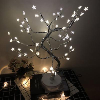 China Christmas Decoration Star/Snow/Christmas Gift Tree Night Light Copper Wire Table Flower Shaped Lamp For Room Holiday Decoration Light for sale