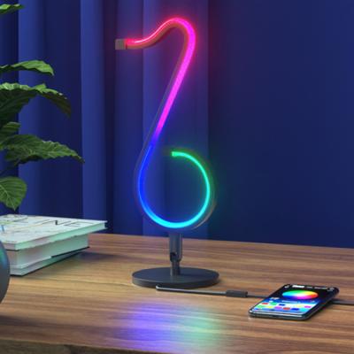 China Modern Dreamy Atmosphere RGB Color Bedside Bedroom Night Light Changing 2022 Modes Music Note Table Lamp Can Hang for sale