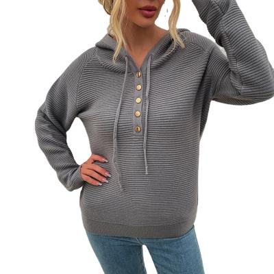 China G106105P Fashion Drawstring Women Sweater Knitting Knitting Hoodie Button Hooded Sweater New for sale