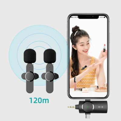 China Protable lightweight and easy-to-carry mini black wireless lavalier microphone one 3-in-1 plug two microphones suitable for recording for sale