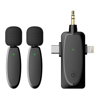 China 2022 Low Latency Wireless Microphone Lapel Collar Comfortable Lavalier Noise Reduction Video Recording 3 in 1 Wireless Mic System for sale