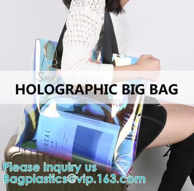 China PVC-Griffstrandtasche Handtasche Neonregenbogen-Hologramm PVC-Einkaufstasche kundenspezifische ganz eigenhändig geschriebe, kosmetischer Make-upreise-Beutel, Reißverschluss zu verkaufen