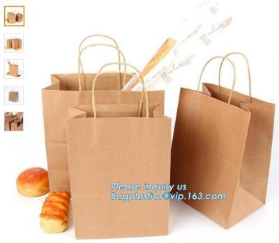 China Custom brown bakery food grade packaging bread kraft paper bag with handles,Bread Packaging Paper Bags for Wholesale pak for sale