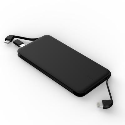 China Slim power bank 5000mah, with double cables and type-c adapter power bank 5000mah for sale