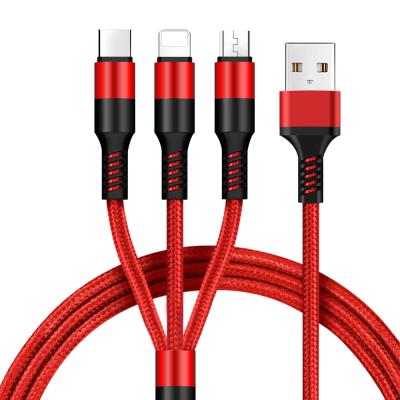 China Lusury High Quality Fabric Braided Quick Charging In-molded 3 in 1 Cable Strong and Durable Micro USB Type C for sale