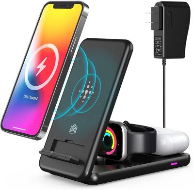 China Smart Watch 3 in 1 Wireless Charger Stand Fast Charging Phone for Iphone iWatch Airpods Wireless Charger for sale