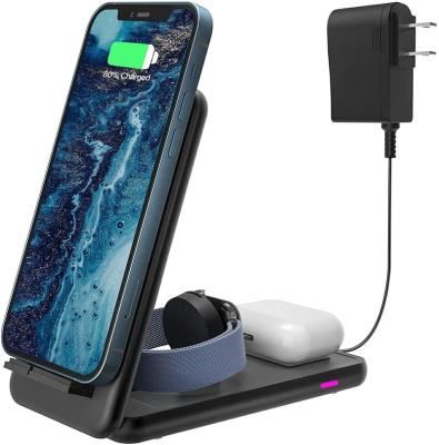 China Qi-enabled Devices 3 in 1 Wireless Charger Stand Cell Phone Holder Fast Charging Multifunctional Wireless Charger for sale